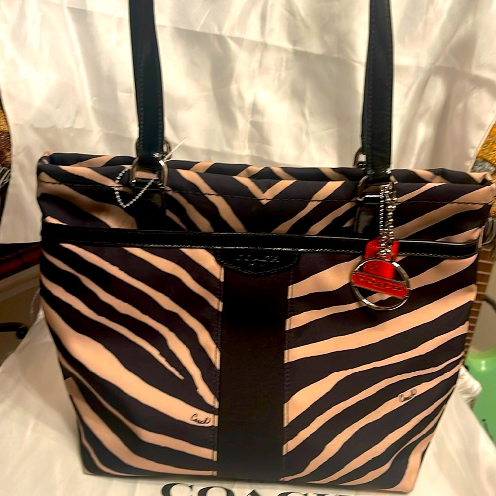 Coach Black and Cream Zebra Print Bag